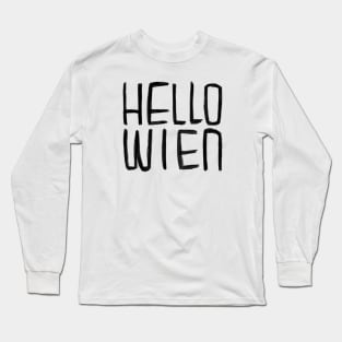 Funny Pun, Hello Wien Typography, Hell-o Wien, Vienna for Halloween Long Sleeve T-Shirt